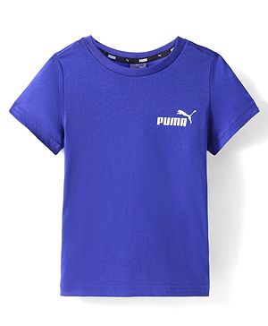 PUMA Cotton Knit Half Sleeves T-Shirt with Brand Logo Print - Blue