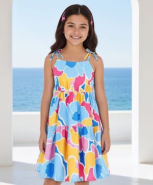 Pine Kids Rayon Woven Sleeveless Frock with Abstract Print - Light Blue
