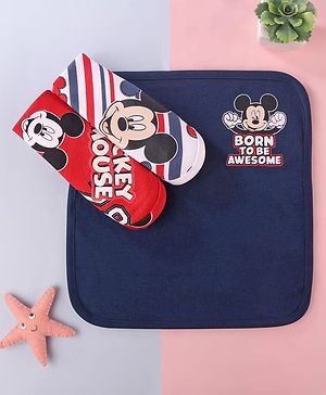 Babyhug Disney Interlock Knit Wash Clothes with Mickey Mouse Graphics Pack of 3 - Navy Blue Red & White Babyhug Disney Interlock Knit Wash Clothes with Mickey Mouse Graphics Pack of 3 - Navy Blue Red & White