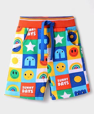 Babyhug Terry Knit Mid Thigh Smiley Printed Shorts - Multicolor