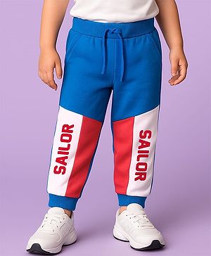 Babyhug Cotton Terry Knit Full Length Cut & Sew Lounge Pant with Sailor Print - Blue