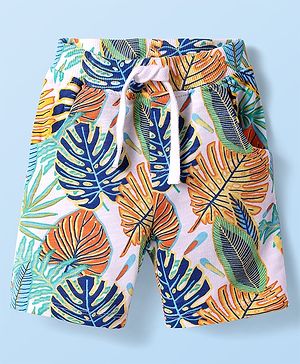 Babyhug Terry Knit Mid Thigh Shorts with Tropical Theme Print - White