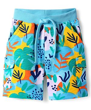 Babyhug Terry Knit Mid Thigh Shorts with Tropical Theme Print - Light Blue