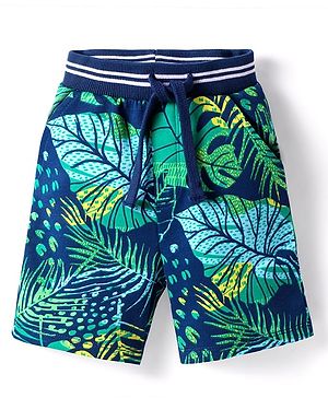 Babyhug Terry Knit Mid Thigh Shorts with Tropical Theme Print - Navy Blue