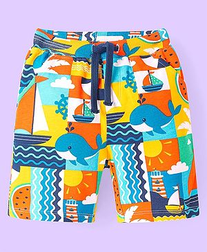 Babyhug Terry Knit Mid Thigh Shorts With Whale Print - Multicolor