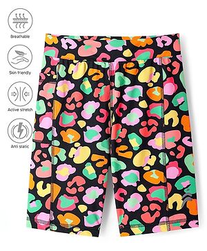 Pine Active Knit Super Stretch Cycling Shorts with Abstract Print - Black