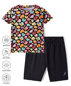 Pine Active Knit Half Raglan Sleeves Printed T-Shirt & Shorts Set - Multicolor