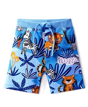 Babyhug Terry Knit Mid Thigh Shorts With Animal Print - Blue