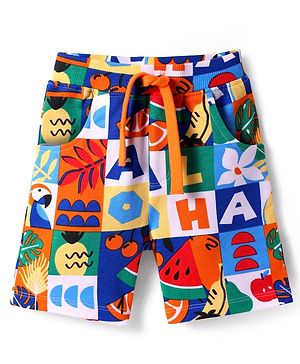 Babyhug Terry Knit Mid Thigh Shorts With Tropical Theme Print - Multicolor