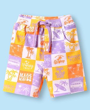 Babyhug Terry Knit Mid Thigh Shorts with Beach Theme Print - White
