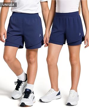 Pine Active Knit Knee Length Skin Friendly Active Stretch Solid Shorts with Tights - Blue