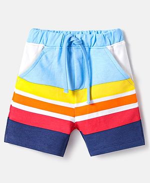 Babyhug Terry Knit Mid Thigh Colour Block Shorts - Light Blue