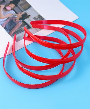 Pine Kids Free Size Solid Coloured Hair Bands Pack Of 5 - Red