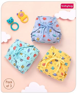 Babyhug Leak-Proof Cloth Langot Pack of 3 Small Solar Print - Multicolour | Triple Layer Protection | Reusable | Designed for Short Term Comfy Wear | Mess Free