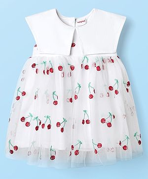 Babyhug Cotton Woven Sleeveless Frock With Cherry Embroidery - White