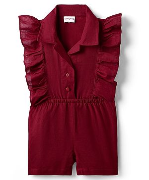 Babyhug Cotton Woven Frill Sleeves Solid Jumpsuit - Maroon
