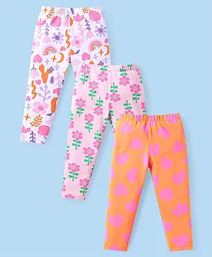Babyhug Cotton Lycra Knit Full Length
                              Leggings with Floral & Hearts Print
                              Pack of 3 - White Pink & Orange