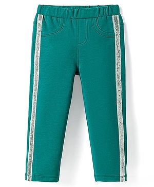 Babyhug Cotton Lycra Knit Full Length Jeggings with Sequin Detailing - Green