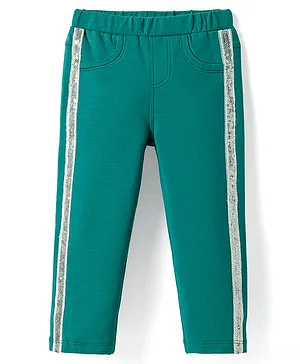 Babyhug Cotton Lycra Knit Full Length
                              Jeggings with Sequin Detailing - Green