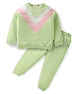Babyhug Single Jersey Knit Full Sleeves Cut & Sew T-Shirt & Lounge Pant Set - Light Green