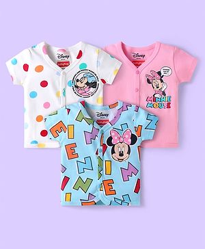 Babyhug Disney Interlock Knit Half Sleeves Jhablas with Minnie Mouse Graphics Pack of 3 - White Pink & Light Blue