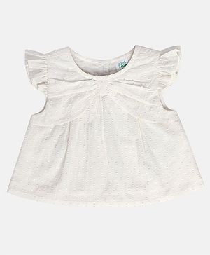 MINI KLUB Cotton Cap Sleeves Swiss Dot Embroidered Top - Cream