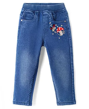 Babyhug
                              Full Length Washed Denim Jegging With
                              Mushroom Embroidery & Stretch - Blue