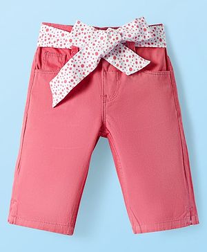 Babyhug Twill Woven Solid Capri with Stretch - Coral
