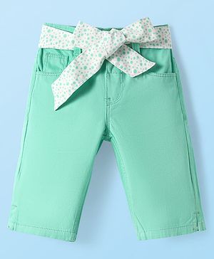 Babyhug Twill Woven Solid Capri with Stretch - Light Green