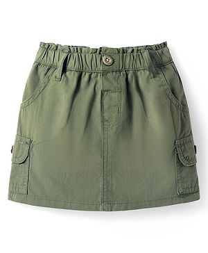 Babyhug Twill Woven Mid Thigh Solid Color Skorts with Stretch - Olive Green