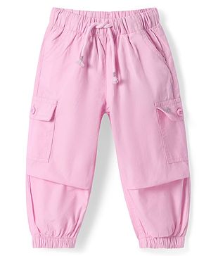 Babyhug Poplin Woven Full Length Solid Color Trousers - Pink