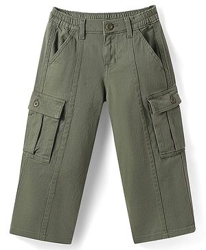 Babyhug Twill Woven Full Length Wide Leg Solid Color Trouser with Stretch - Olive Green