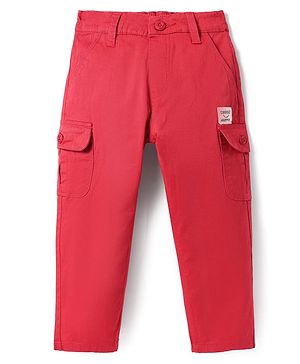 Babyhug Twill Woven Full Length Solid Color Trouser With Stretch & Pocket - Coral