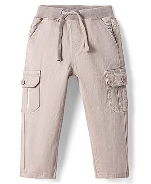 Babyhug Twill Woven Full Length Solid Color Stretchable Trouser with Cargo Pockets - Beige