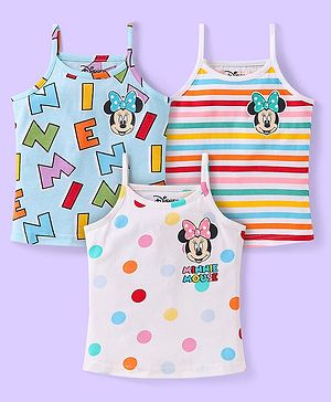 Babyhug Disney Knit Sleeveless Slips With Minnie Mouse Graphic Pack Of 3 - Light Blue & White