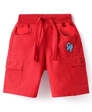 Babyhug Twill Woven Above Knee Length Bermuda with Text Embroidery -  Red