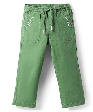 Babyhug
                              Twill Woven Full Length Trouser with
                              Stretch & Floral Embroidery - Green