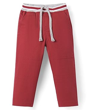 Babyhug Twill Woven Full Length Solid Color Cut & Sew Trouser with Stretch - Maroon
