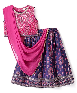 Earthy Touch Woven Sleeveless Choli
                              Lehenga & Dupatta Set with Foil Print
                              - Pink