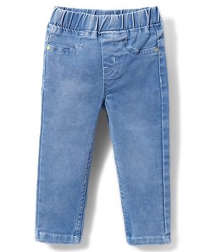 Babyhug Denim Full Length Jeggings With Stretch & Embroidery - Blue