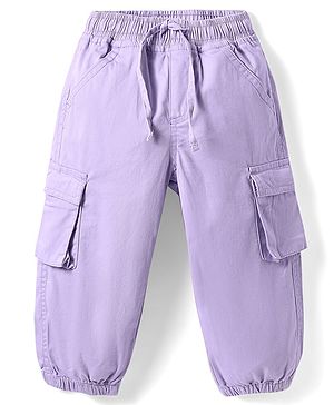Babyhug Twill Woven Full Length Solid Joggers - Lilac