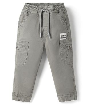 Babyhug Twill Woven Full Length Solid Trouser With Stretch - Grey