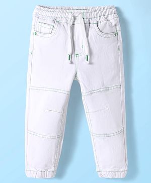 Babyhug Twill Woven Full Length Solid Trouser With Stretch - White