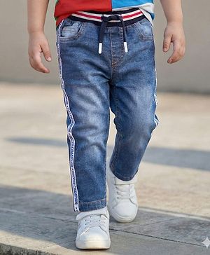 Babyhug Cotton Denim Full Length Washed Jeans with Stretch - Blue