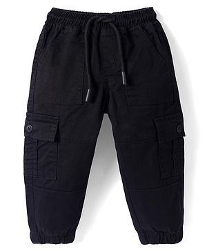 Babyhug Poplin Woven Full Length Solid Trouser With Cargo Pockets - Black