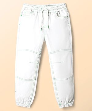 Babyhug Twill Woven Full Length Trousers With Stretch - White