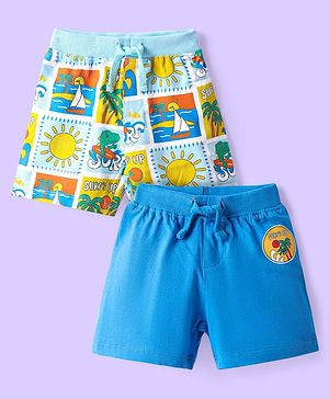Babyhug Single Jersey Knit Shorts with Beach Theme Print Pack of 2 - Blue