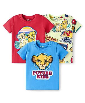 Babyhug Disney Single Jersey Knit Half Sleeves T-Shirts With Simba Graphics Pack of 3 - Blue Red & Light Green