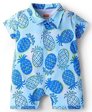 Babyhug 100% Cotton Knit Half Sleeves Romper With Pineapple Print - Blue