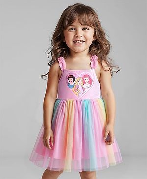 Babyhug Disney Sleeveless Party Dress With Disney Princess Applique Graphics And Ombre Effect - Pink & Light Blue